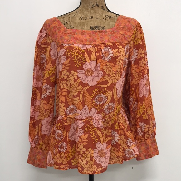 American Eagle Boho Oversized Long Sleeve Square Neck Peasant Blouse - Picture 4 of 8